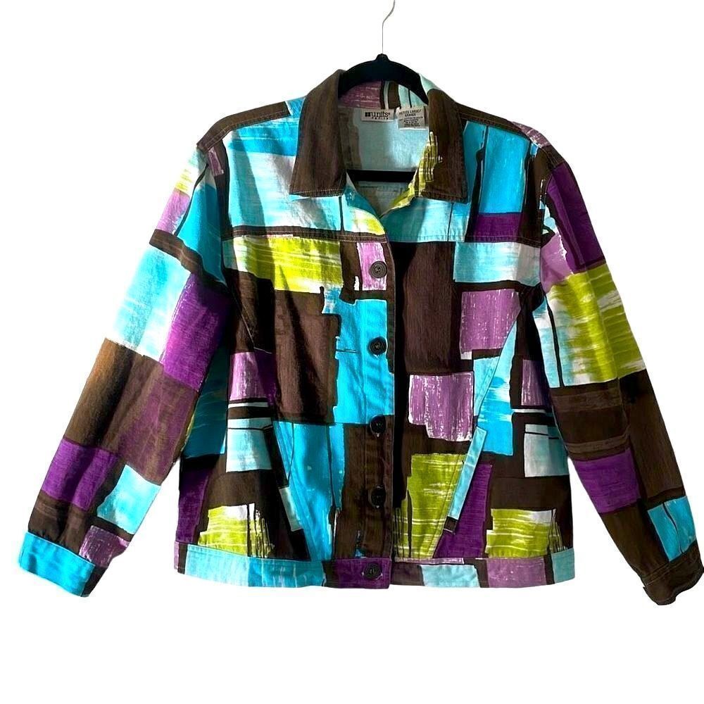 Units vintage 90’s print brown, blue, green & purple jacket L Petite